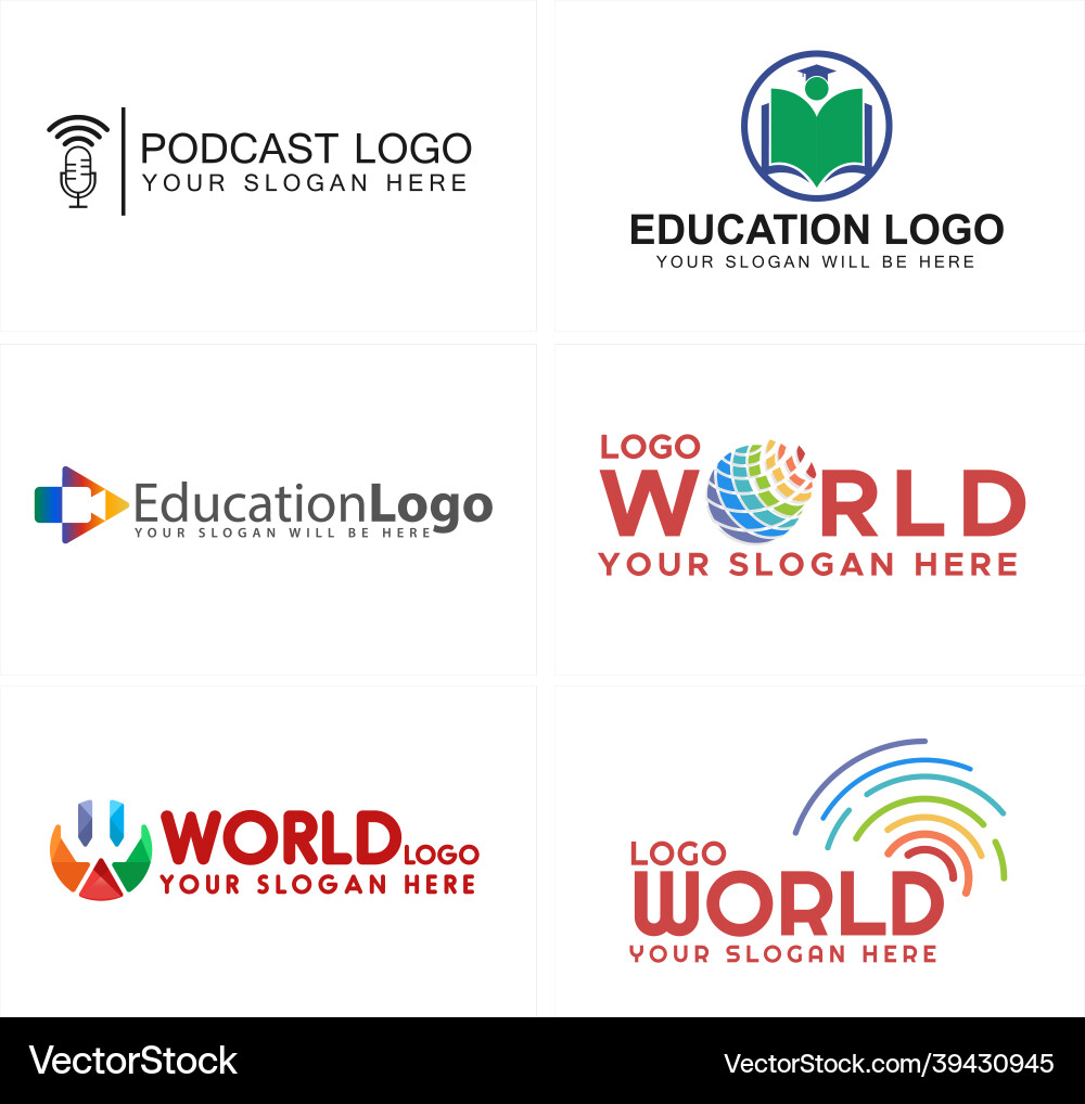 Education world podcast technology logo design Education world podcast technology logo design vector image