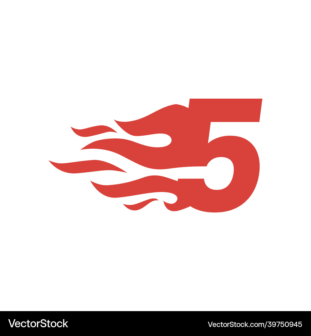 Five 5 number fire flame hot logo icon vector image