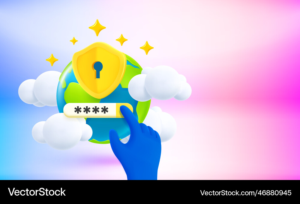 Golden shield with keyhole and password global Vector Image