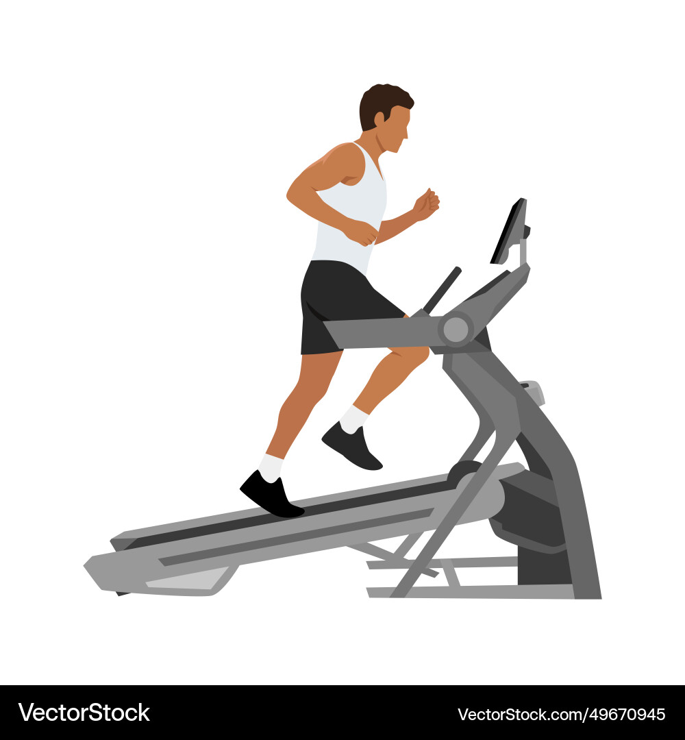 Man running on incline treadmill cardio gym Man running on incline treadmill cardio gym Vector Image