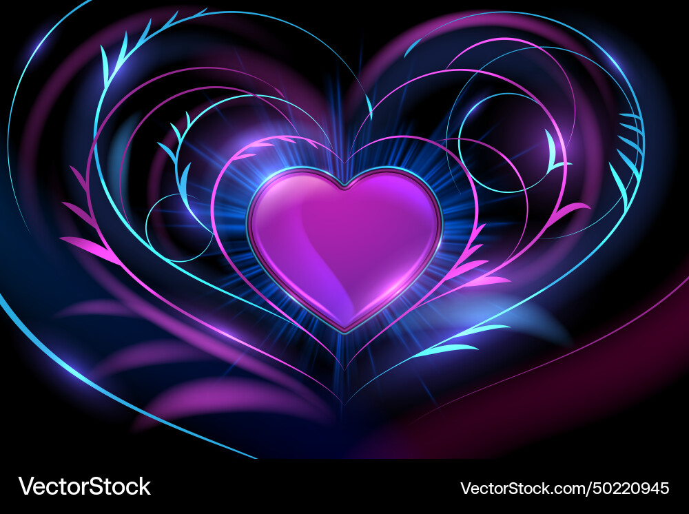 Neon heart shape with lines and light effects Neon heart shape with lines and light effects Vector Image