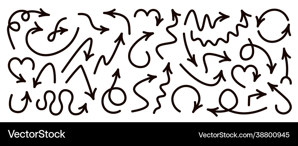 Set black curved doodle arrows isolated Set black curved doodle arrows isolated vector image