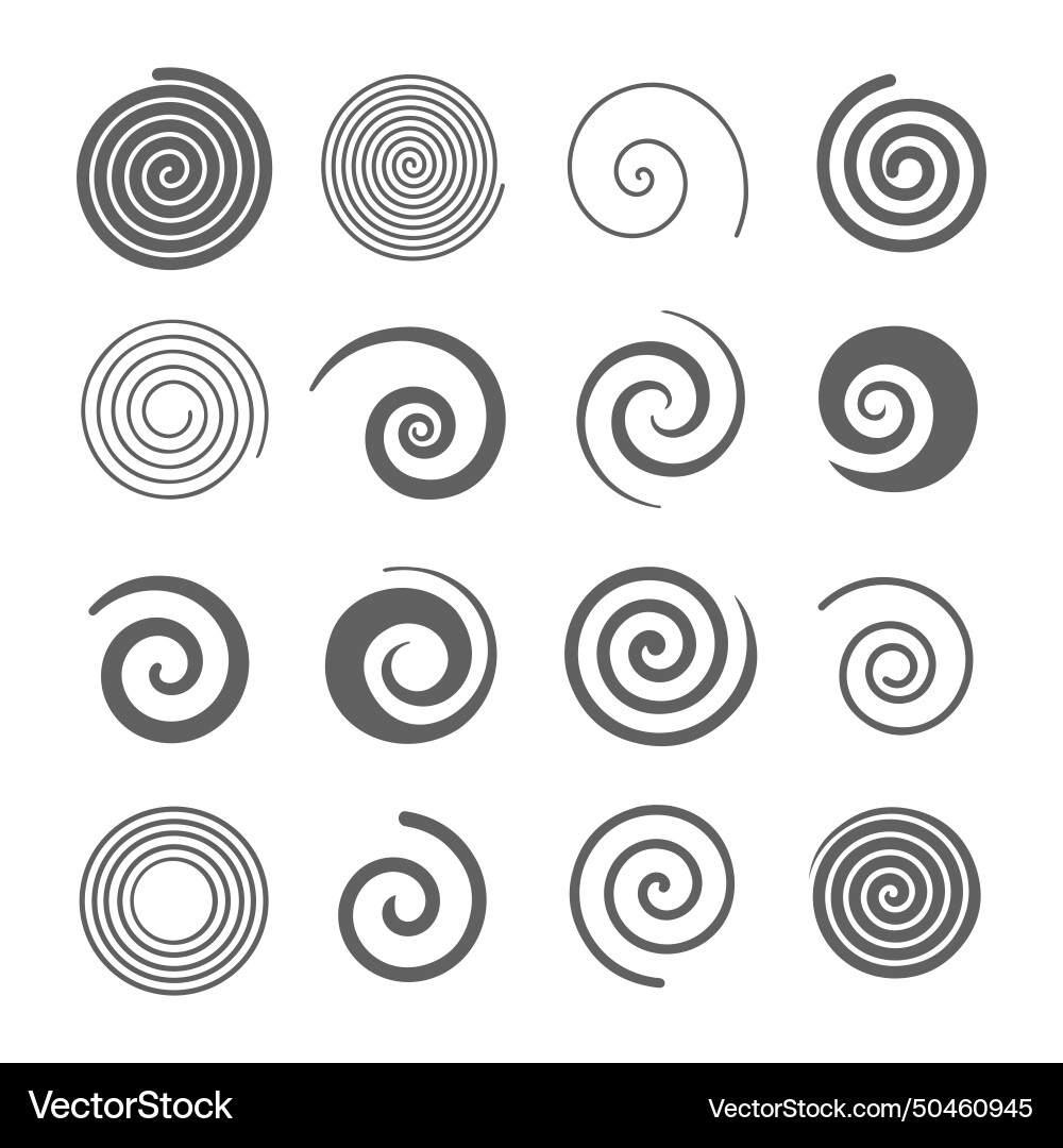 Set of simple spirals swirl motion twisting Set of simple spirals swirl motion twisting vector image