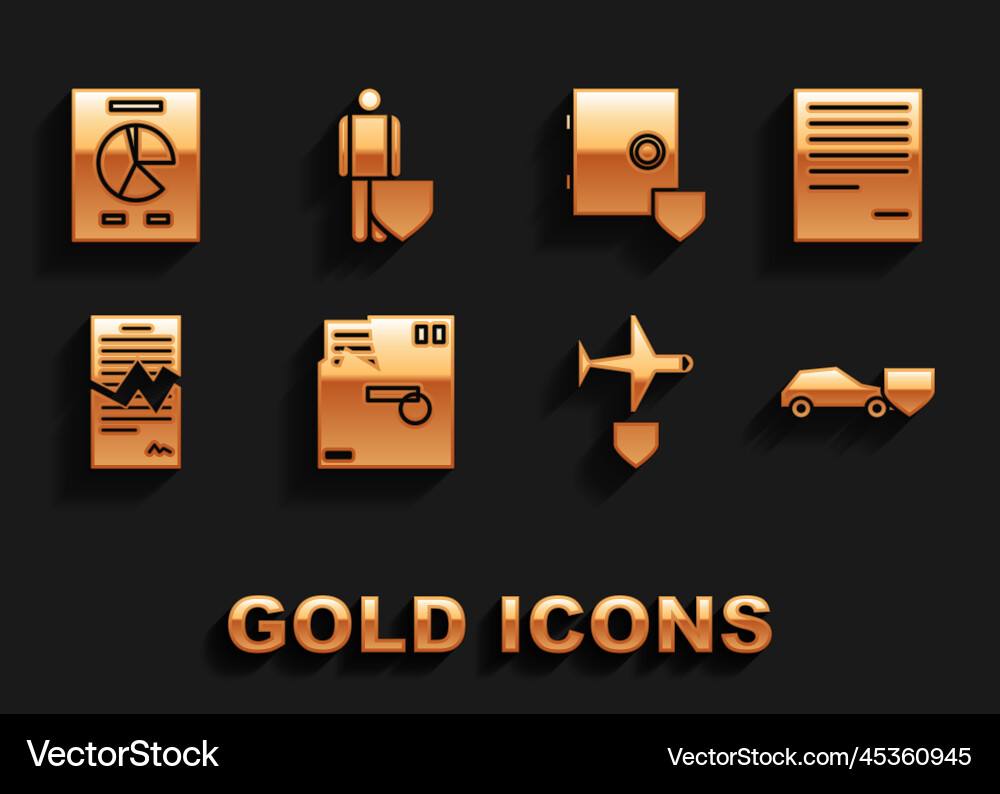 Set ordered envelope document car with shield Vector Image