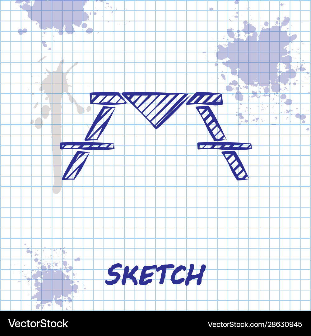 Sketch line picnic table with benches on either Vector Image