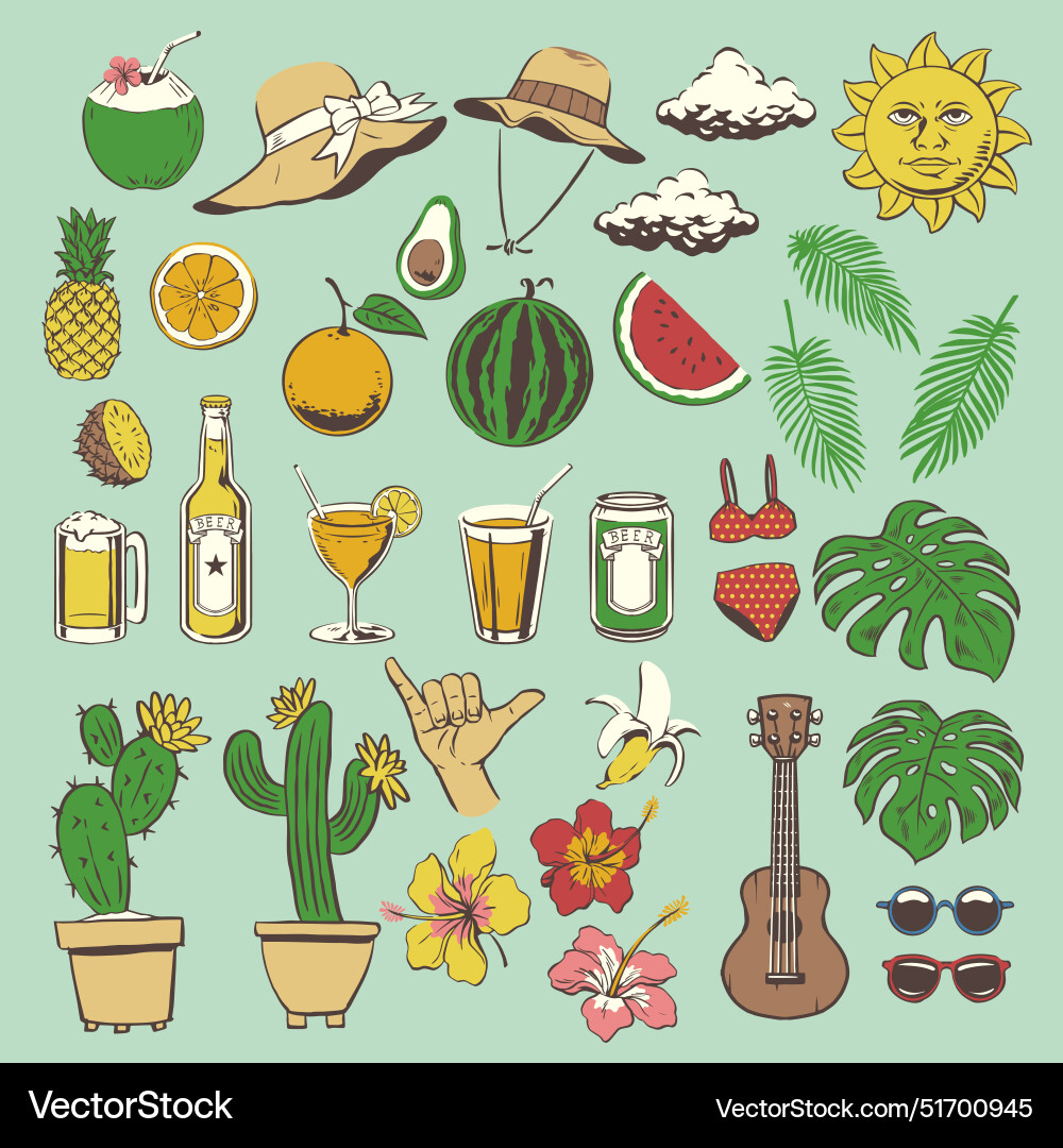 Summer beach elements set Royalty Free Vector Image