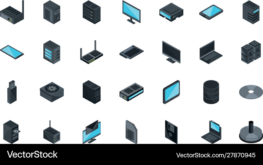 Technology hardware device computer icons set Technology hardware device computer icons set vector image