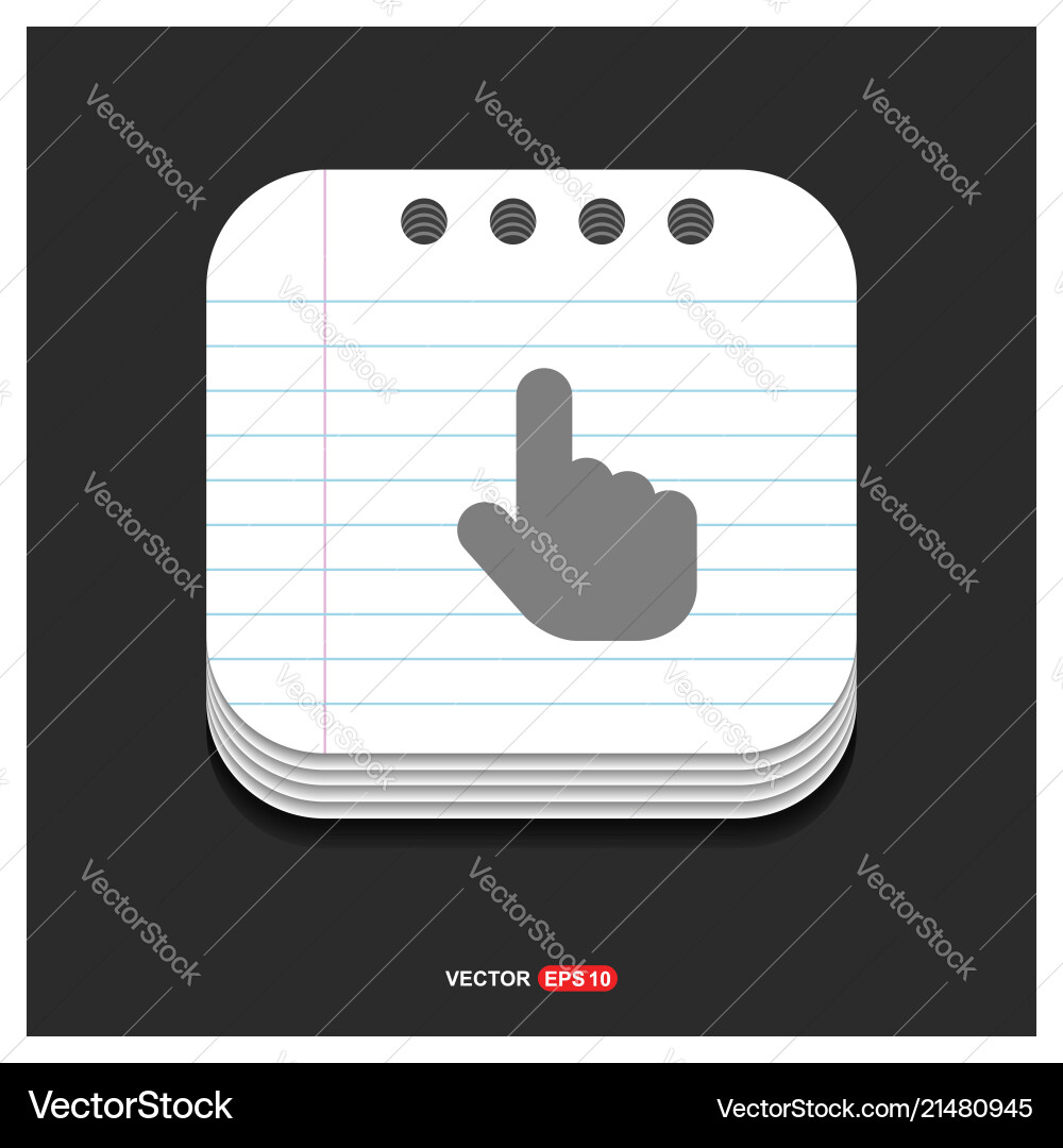 Touching hand simple icon gray on notepad Touching hand simple icon gray on notepad vector image