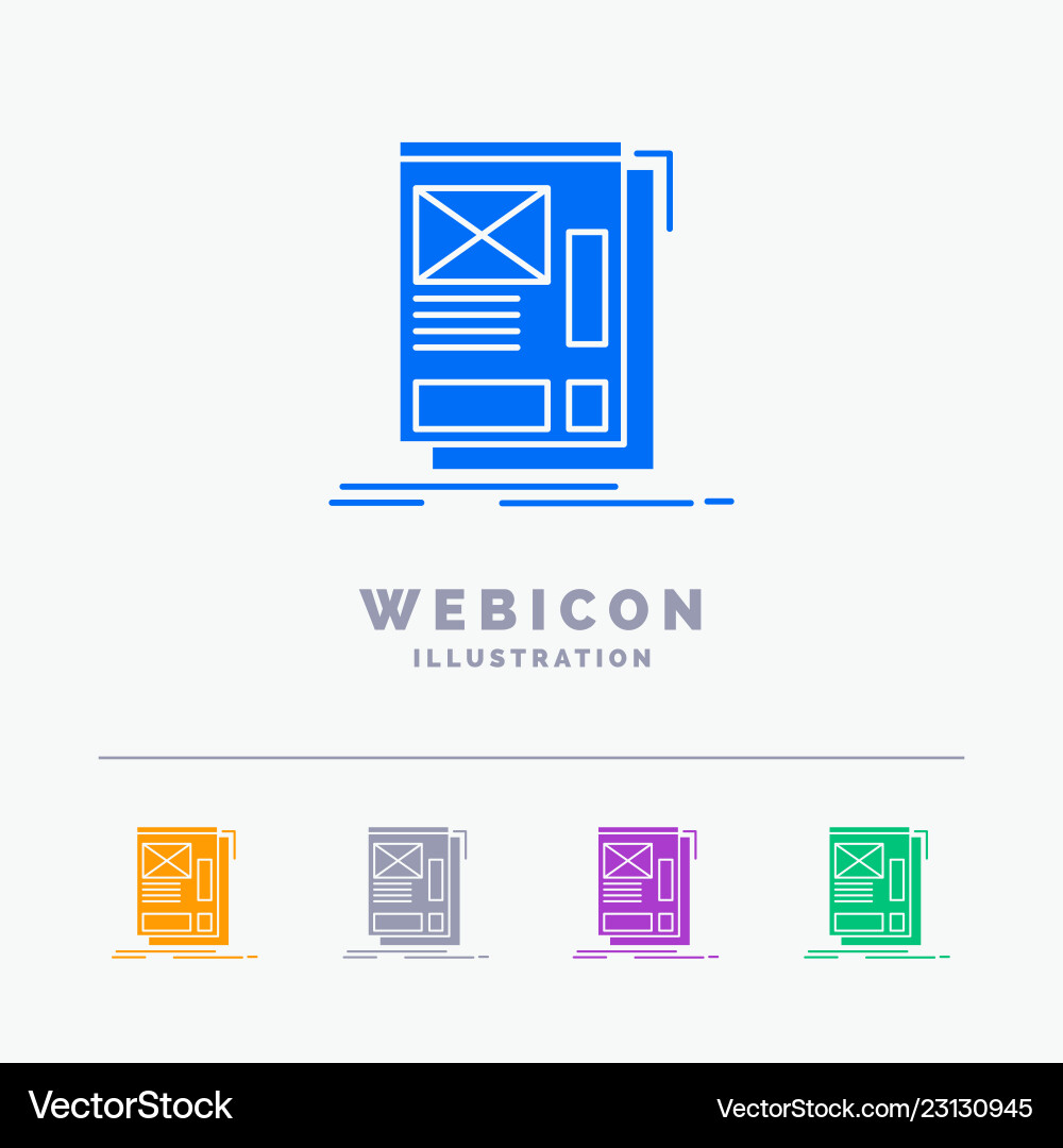 Wire framing web layout development 5 color glyph Wire framing web layout development 5 color glyph vector image