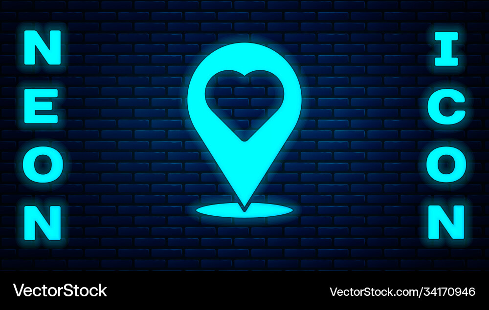 Glowing neon map pointer with heart icon isolated Glowing neon map pointer with heart icon isolated vector image