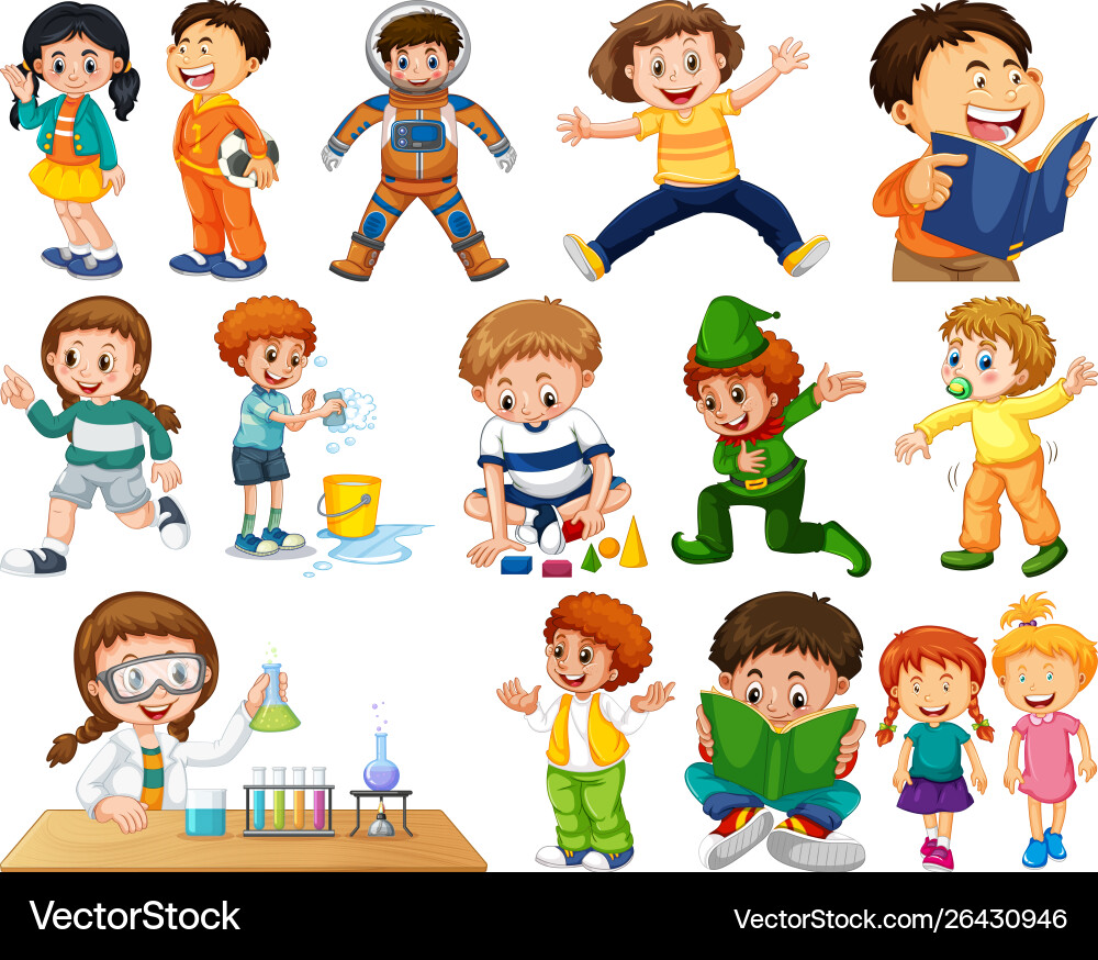 Kids in large group acting our varoous roles Kids in large group acting our varoous roles vector image