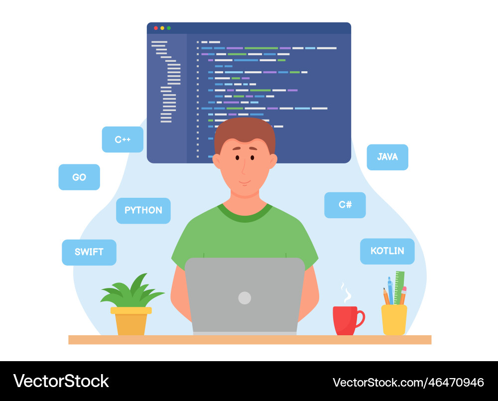 Programmierer Codierung Konzept Mann Schreibcode Programmierer Codierung Konzept Mann Schreibcode vektorbild