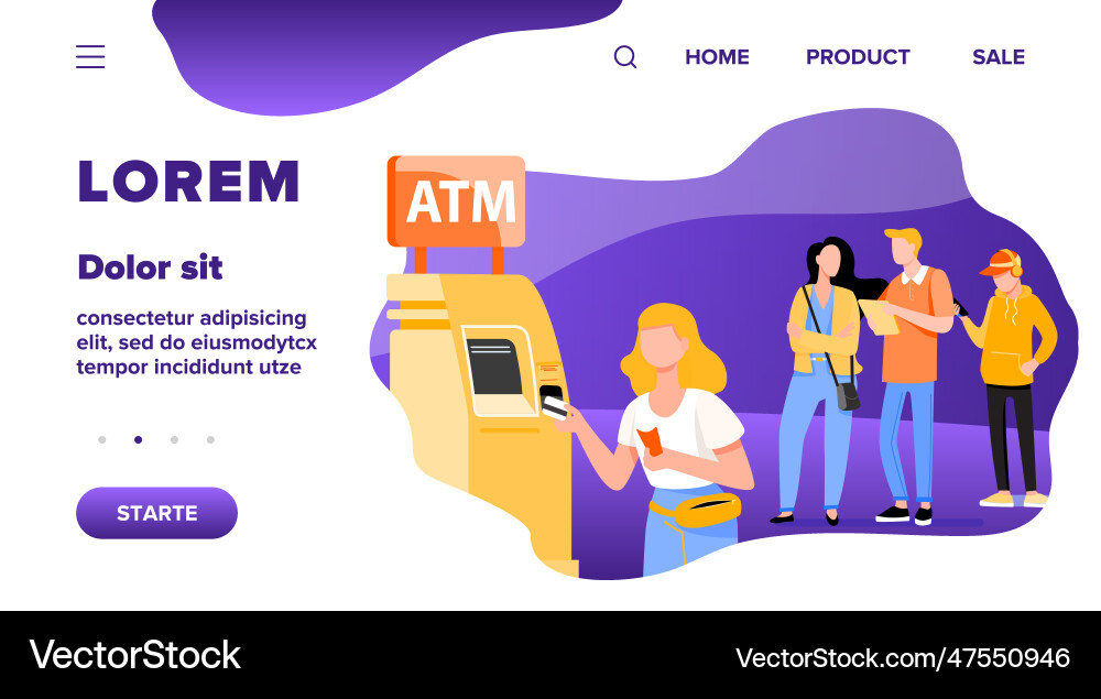 Queue of people standing for using atm Queue of people standing for using atm vector image