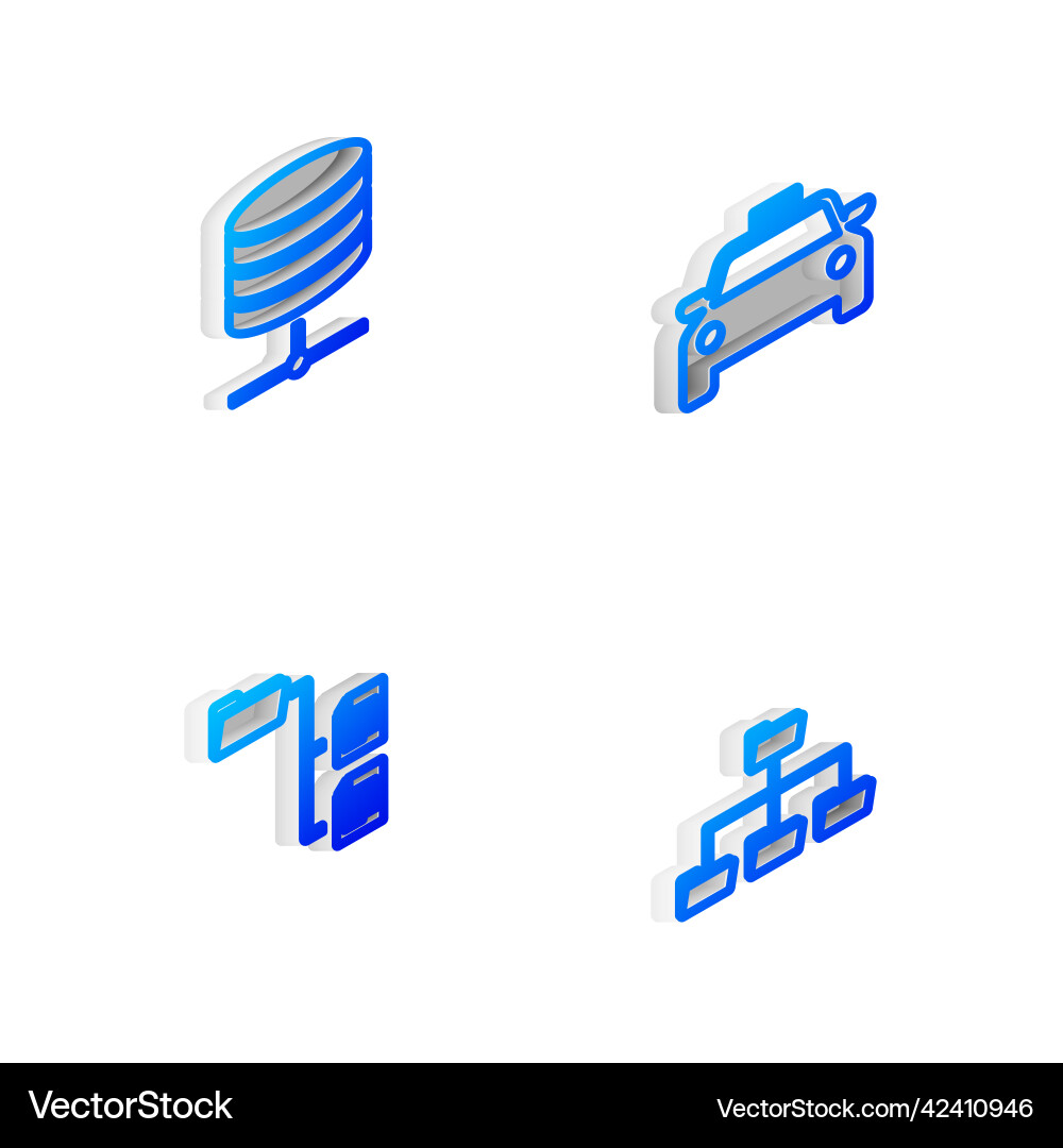 Set isometric line taxi car server data web Set isometric line taxi car server data web vector image