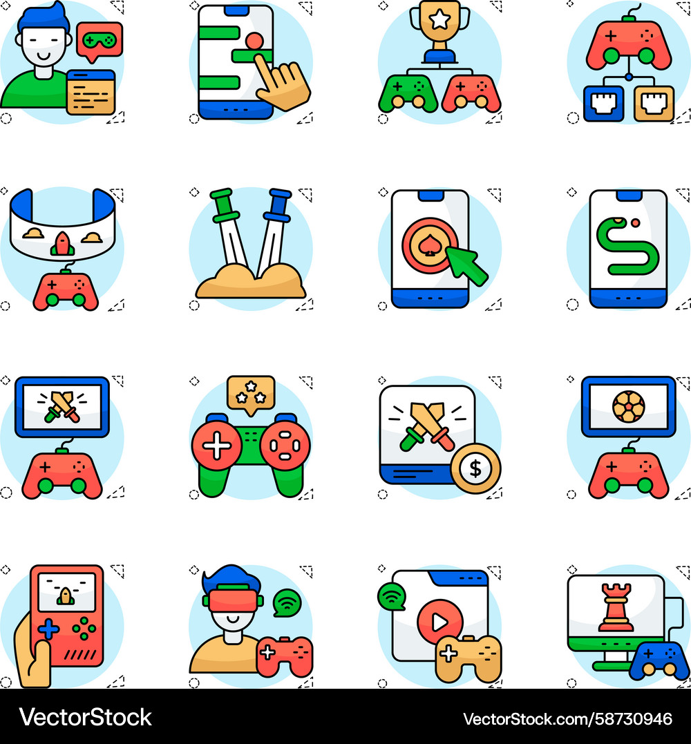 Set of computer games flat icons Vector Image