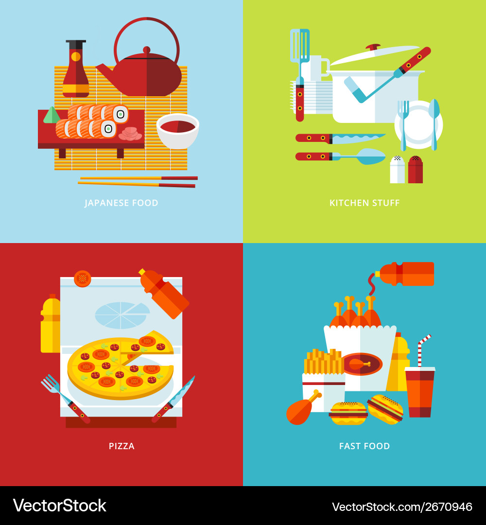 Set of flat design concept icons for food Vector Image