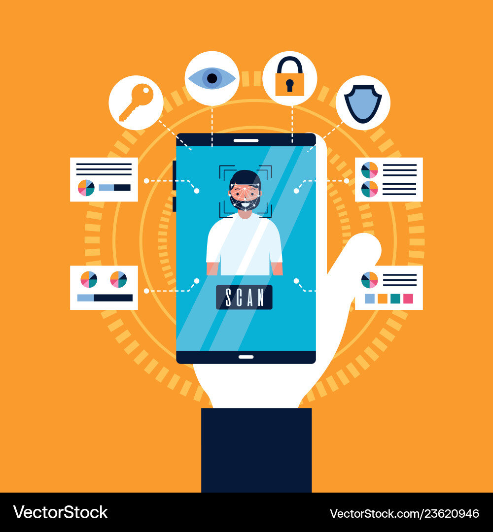 Smartphone face scan access Smartphone face scan access vector image