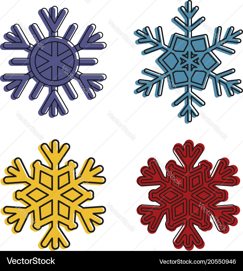 Snowflake icon set color outline style Vector Image