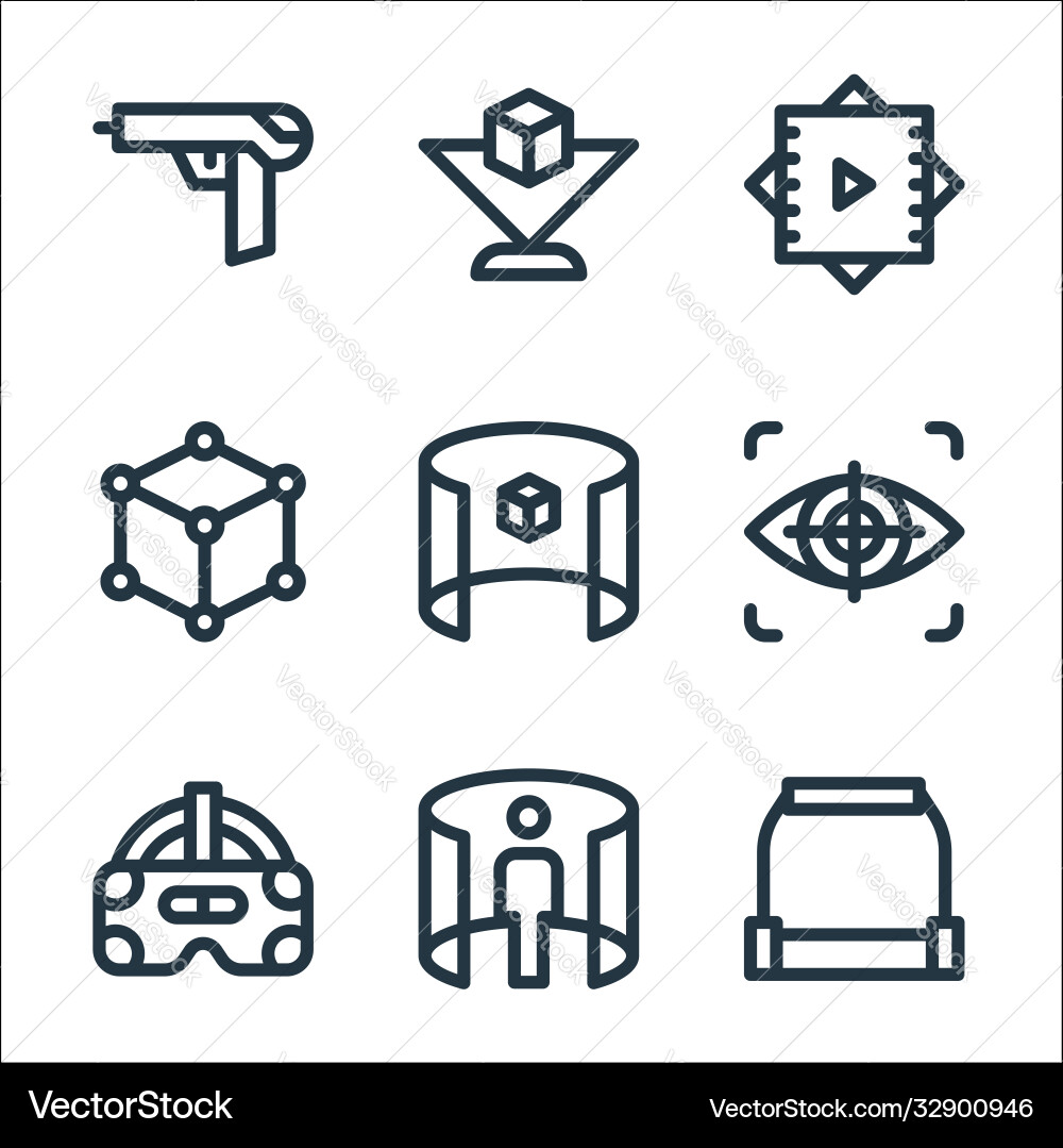 Virtual reality line icons linear set quality vector image