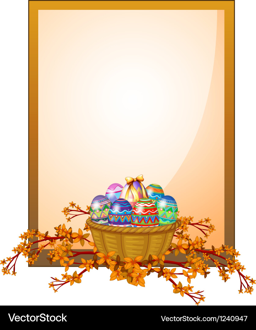 An empty frame signage with a basket of eggs Vector Image