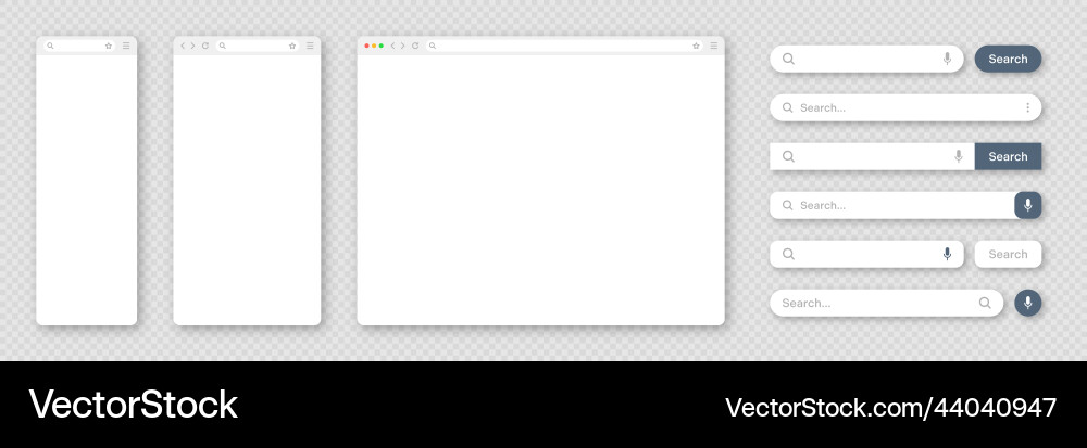 Blank internet browser window with various search Blank internet browser window with various search Vector Image