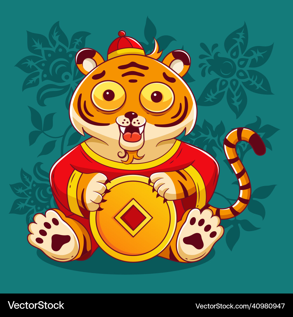 Cartoon little tiger in chinese traditional Cartoon little tiger in chinese traditional vector image
