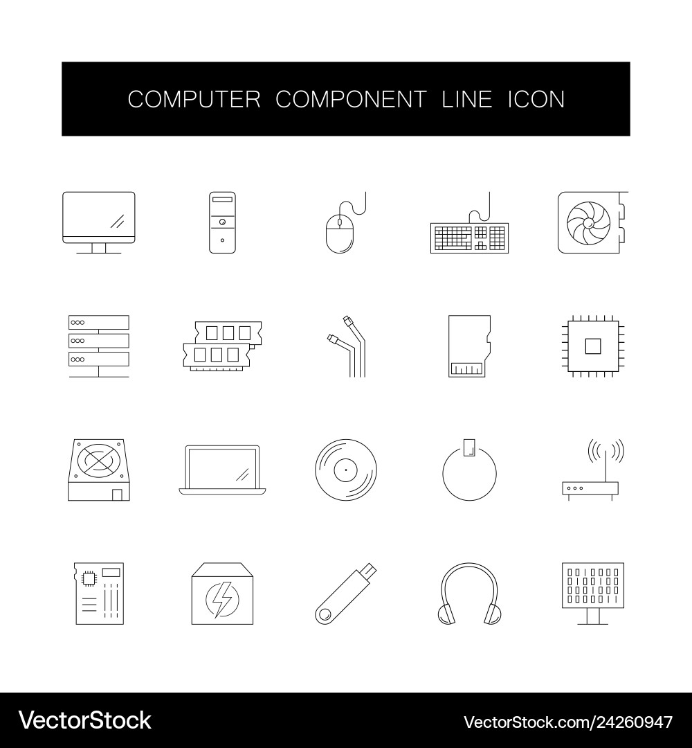 Line icons set computer component pack vector image