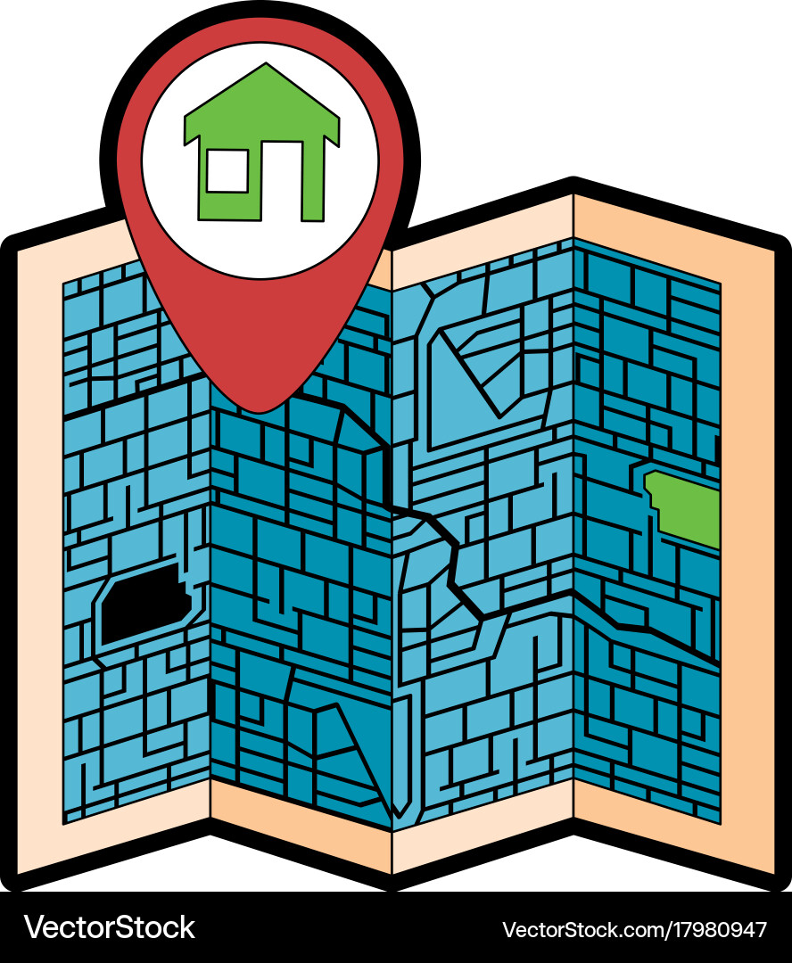 Paper map with pointer location isolated icon Vector Image