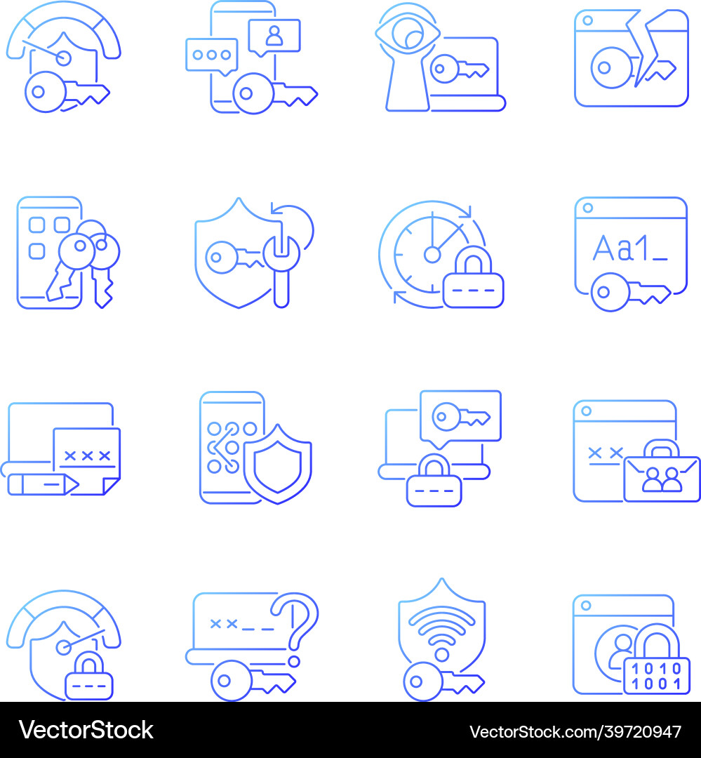 Password management gradient linear icons set Password management gradient linear icons set vector image