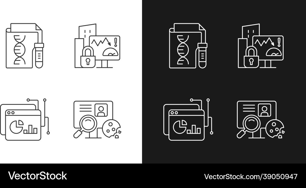 Sensitive data types linear icons set for dark Sensitive data types linear icons set for dark vector image