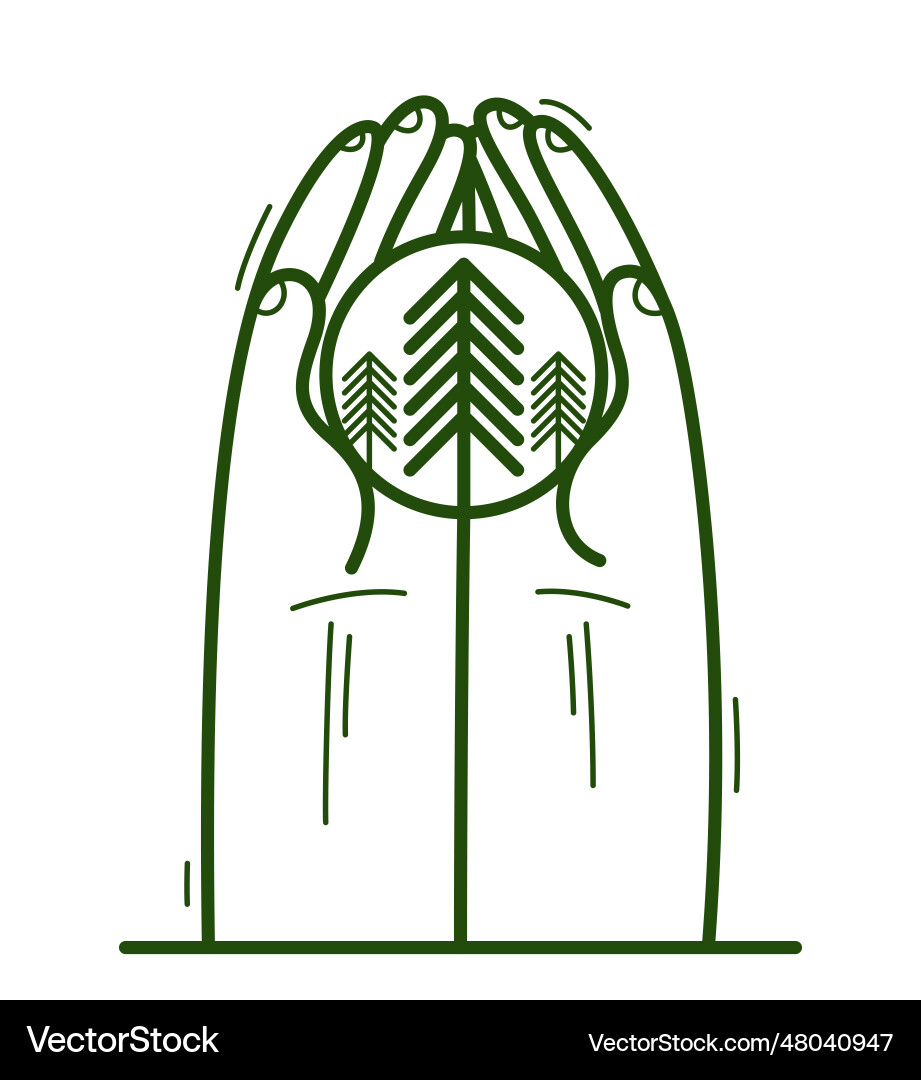 Two hands with pine trees protecting and showing Two hands with pine trees protecting and showing vector image