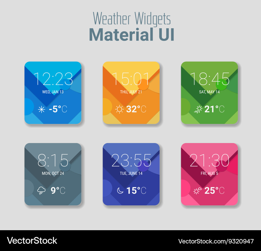 Weather widgets ui and ux material kit vector image