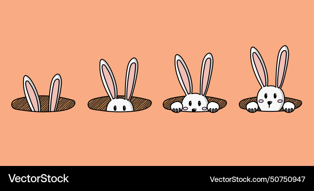White easter rabbit set doodle hand drawn Vector Image
