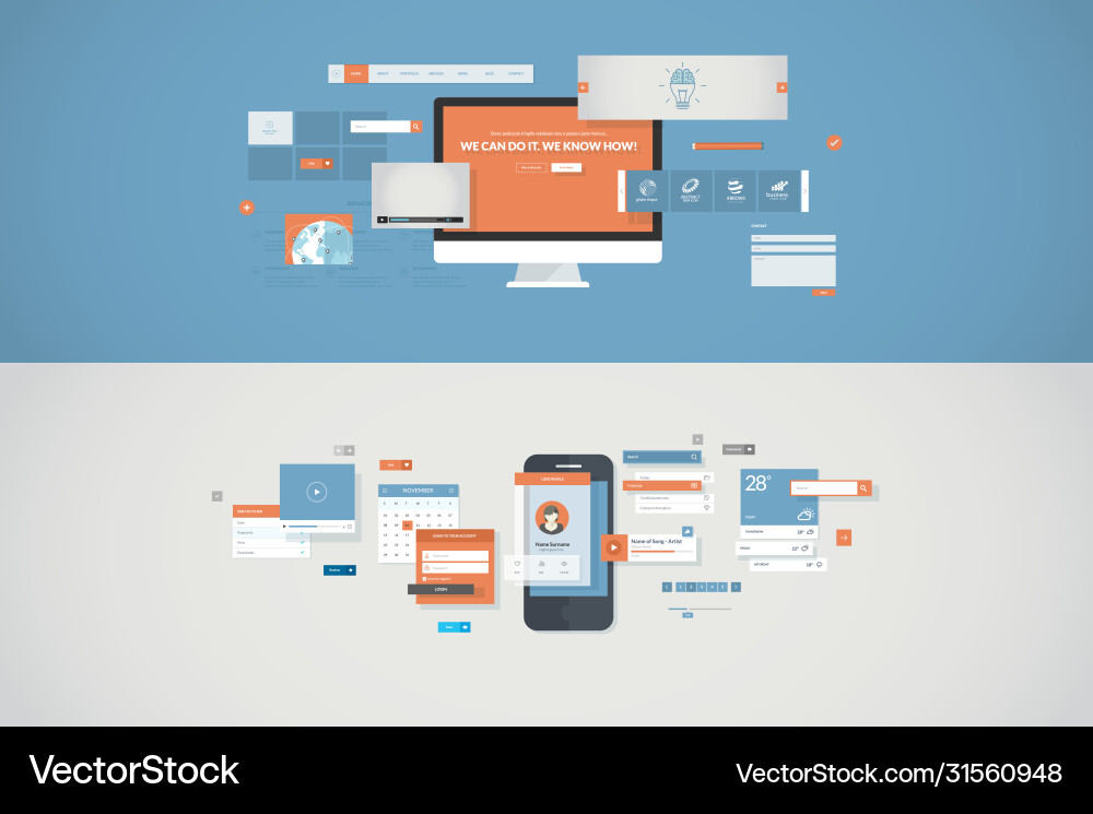 Flat design concepts for mobile app and website Vector Image
