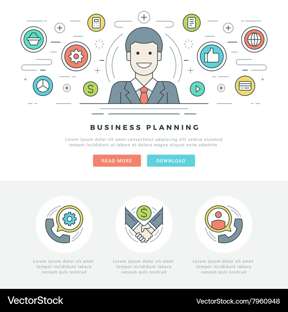 Flat line business concept web site header Vector Image