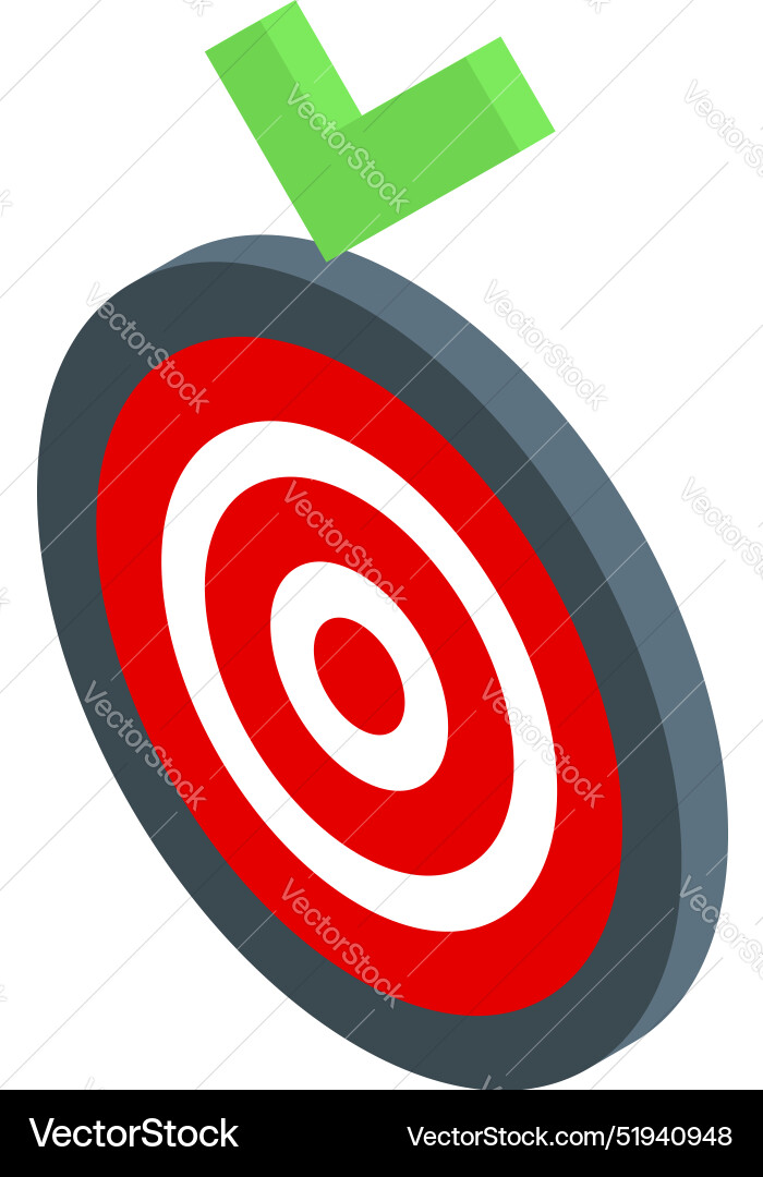 Green check mark hovering over red target on white Green check mark hovering over red target on white vector image