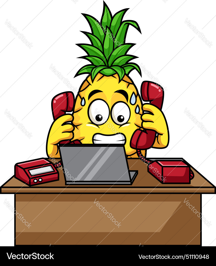 Pineapple character working and multitasking Vector Image