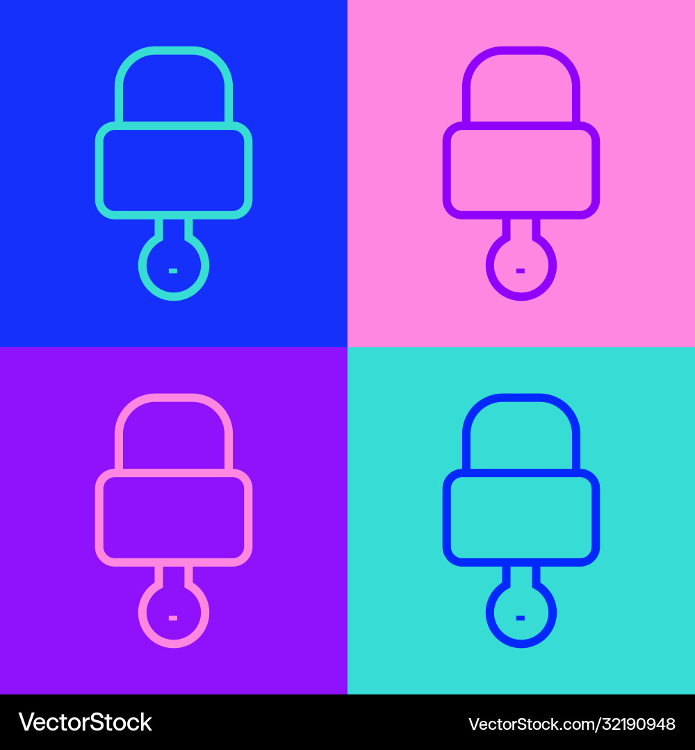 Pop art line lock and key icon isolated on color Pop art line lock and key icon isolated on color vector image