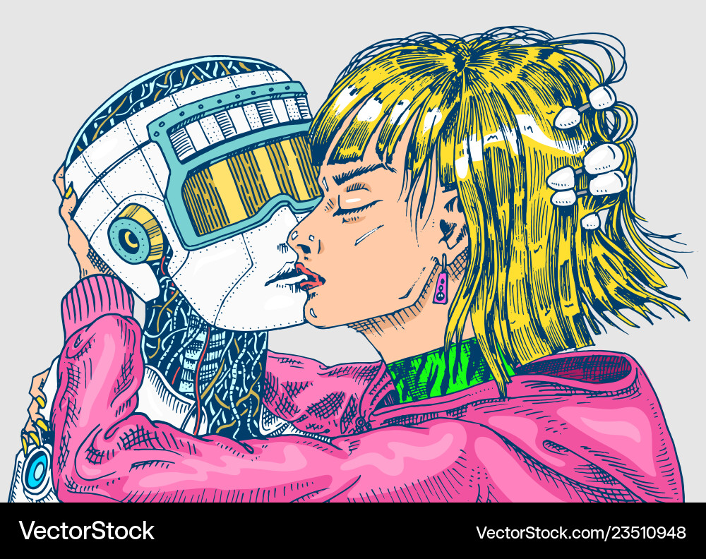 Robot and Human Connection Vector Image