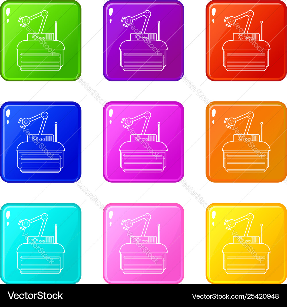 Robot crane icons set 9 color collection Vector Image