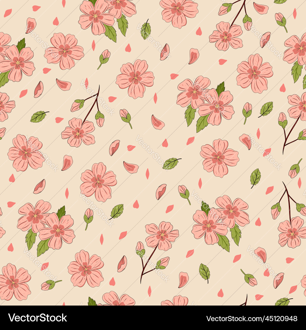 Sakura Blossom Seamless Pattern Vector Image
