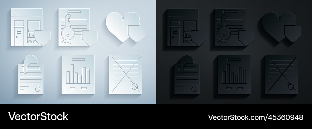 Set document with graph chart heart shield file Set document with graph chart heart shield file vector image