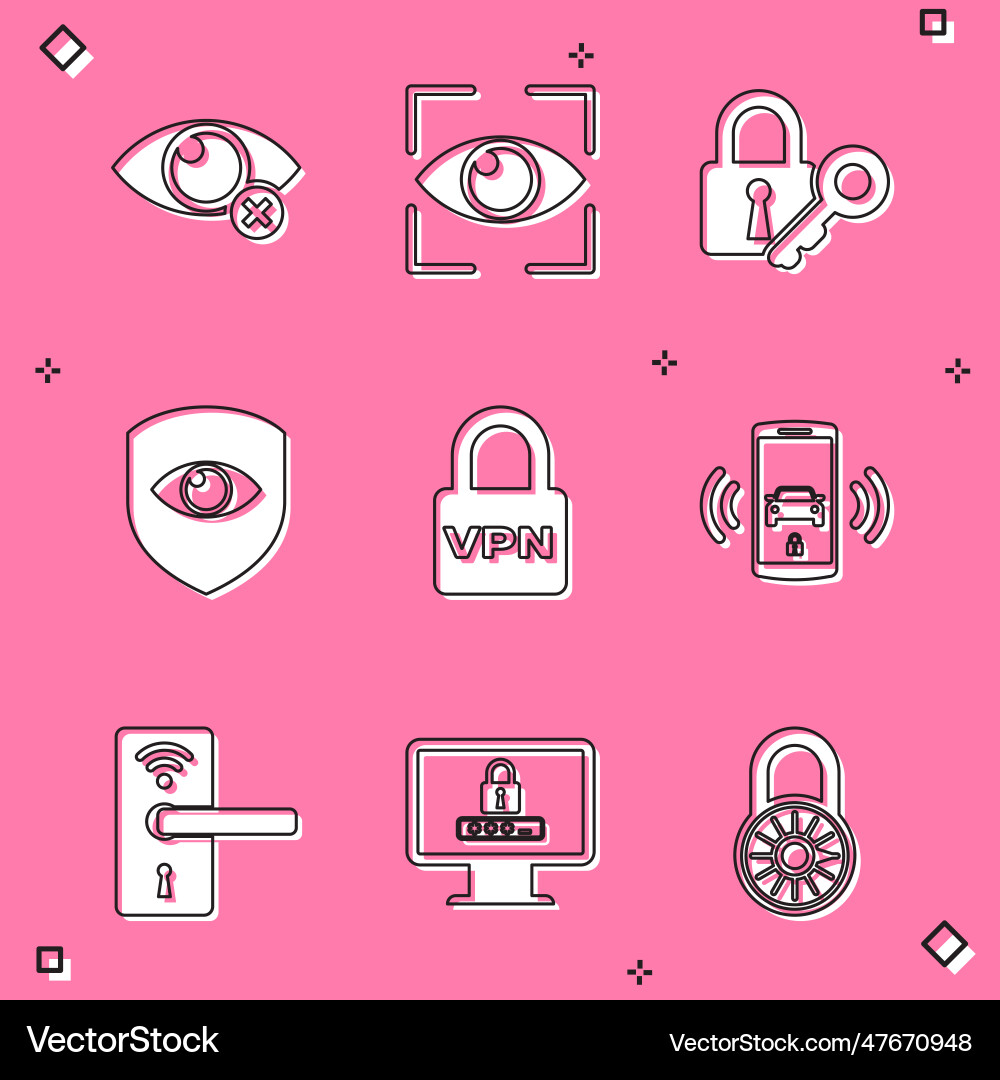 Set invisible or hide eye scan lock and key Vector Image