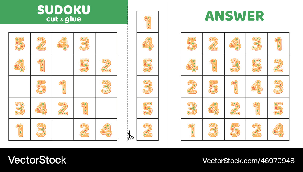 Sudoku with five cookie numbers 1 2 3 4 5 game Vector Image