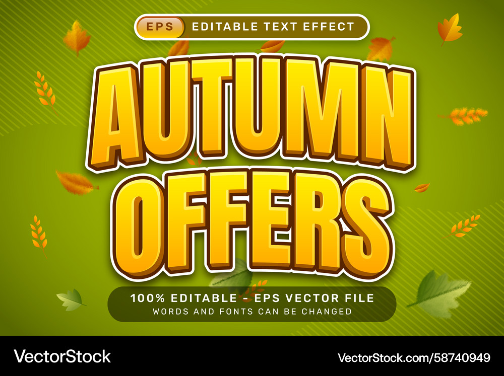 Autumn offers 3d text effect and editable Vector Image