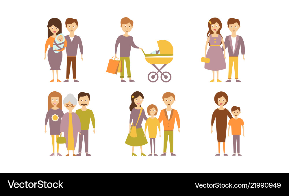 Flat set family portraits parents Flat set family portraits parents vector image