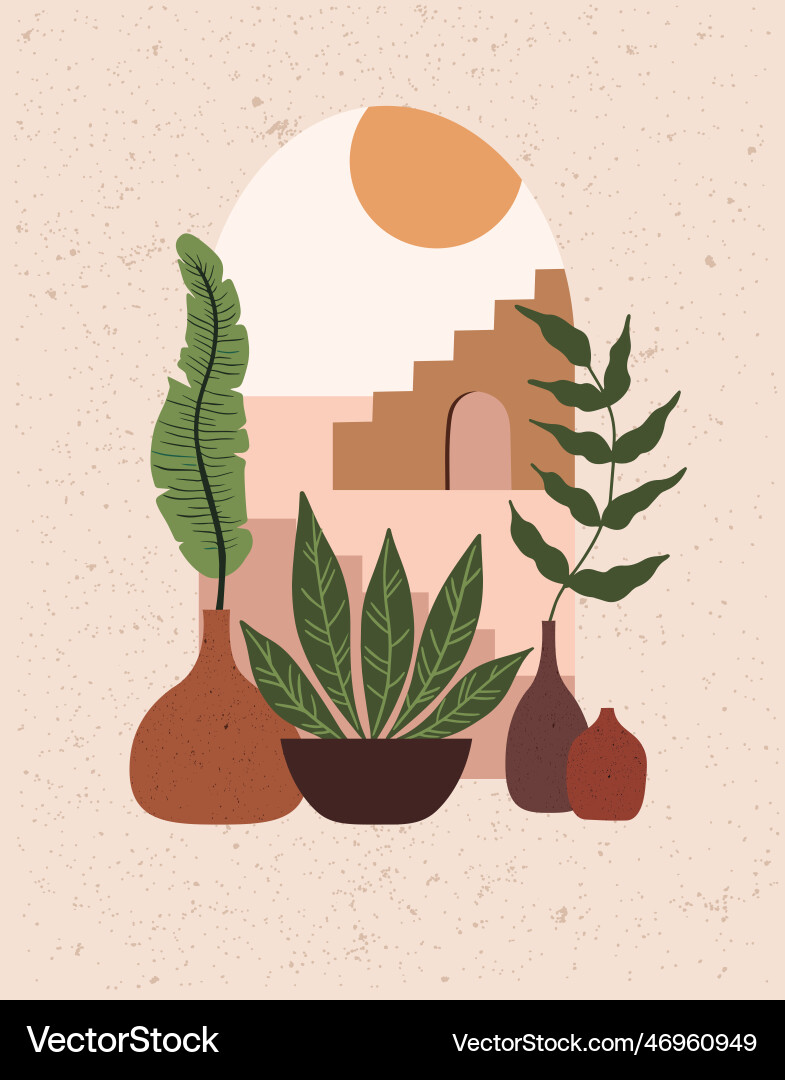 Landscape with a plants in the vases Landscape with a plants in the vases vector image