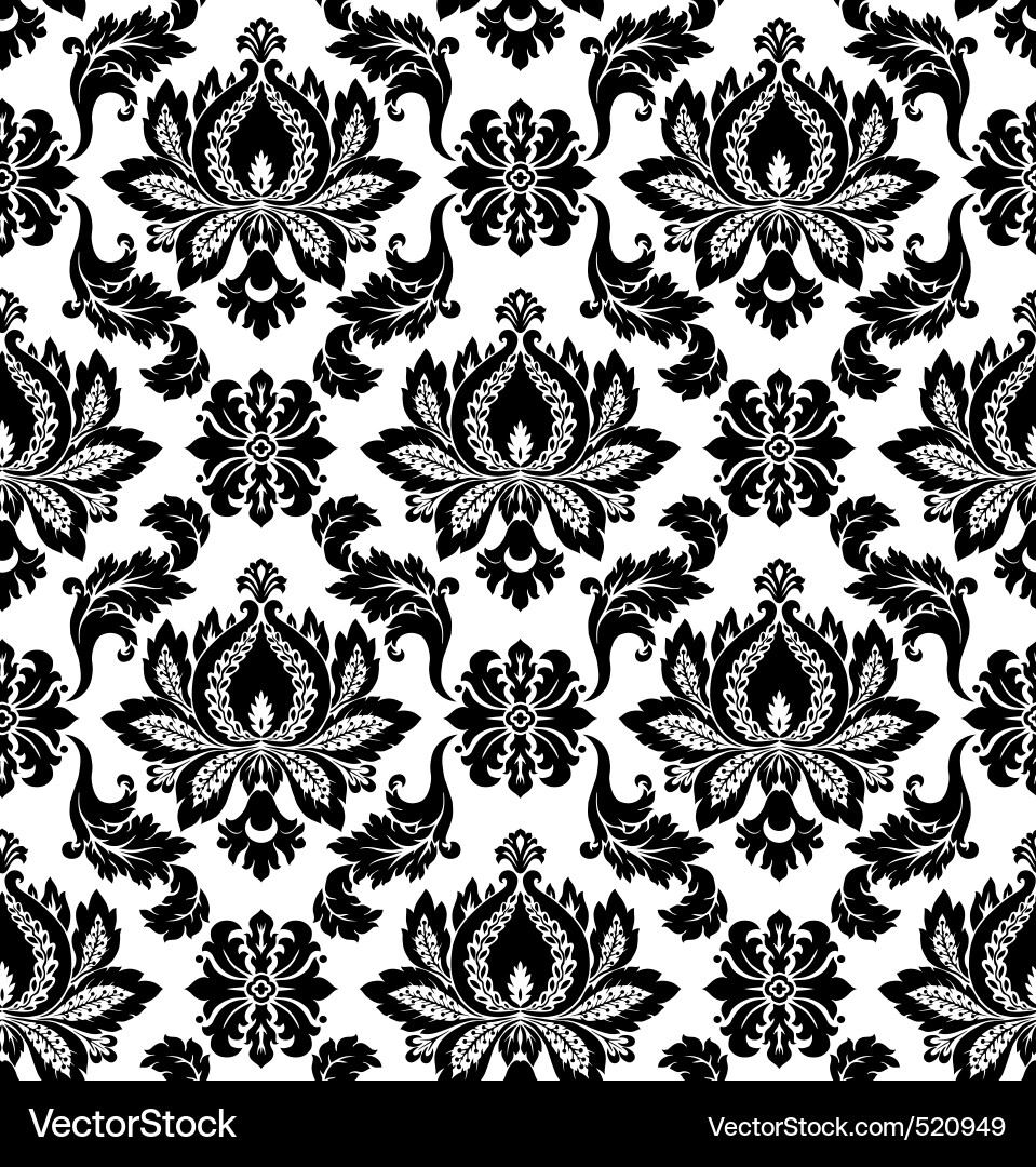 Ornate Black and White Damask Frame Vector Image