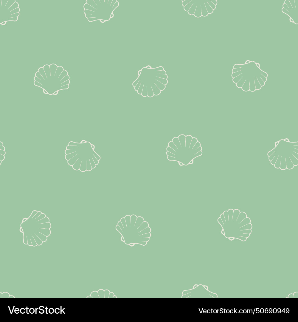 Seashell Pattern - White Shells on Sage vector image