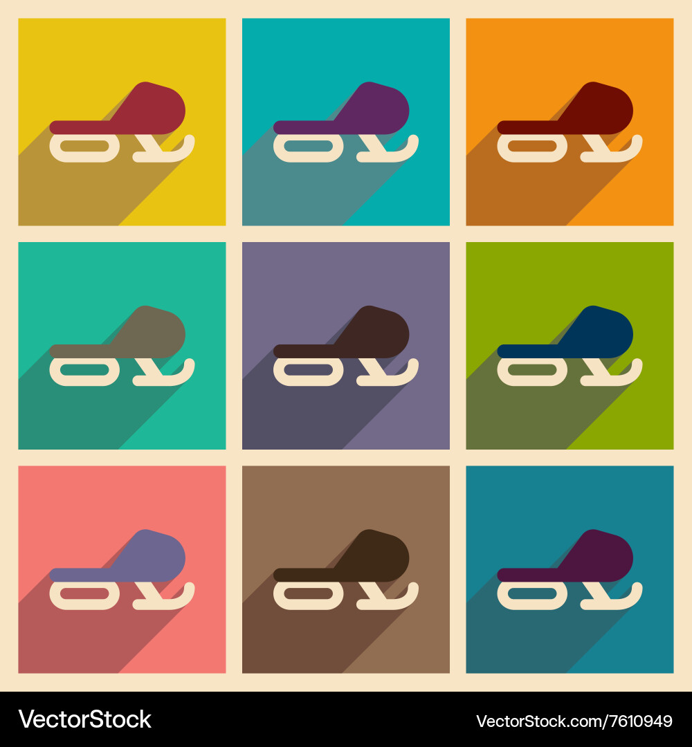 Set of flat web icons with long shadow snowmobile vector image